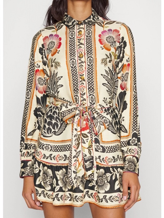 FARM Rio Dresses & Skirts - FARM Rio Floral Tie-Waist Button-Front Women's Top - Cream Multi - Size Medium